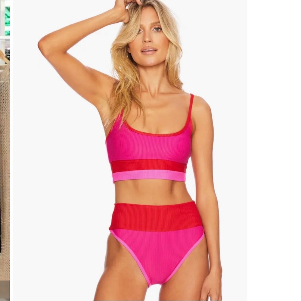 Beach Riot Eva Colorblock Bikini Top. Fuchsia, Red, Neon Pink. M. NWT